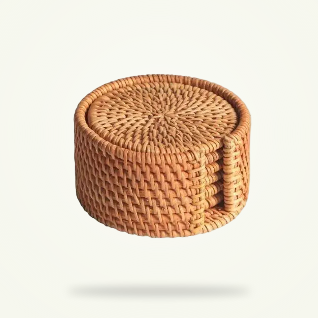 Six Wicker Saucers, Natural Rattan All the Way