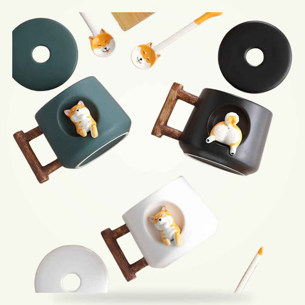 Porcelaine fine et Shiba Inu 3D réaliste