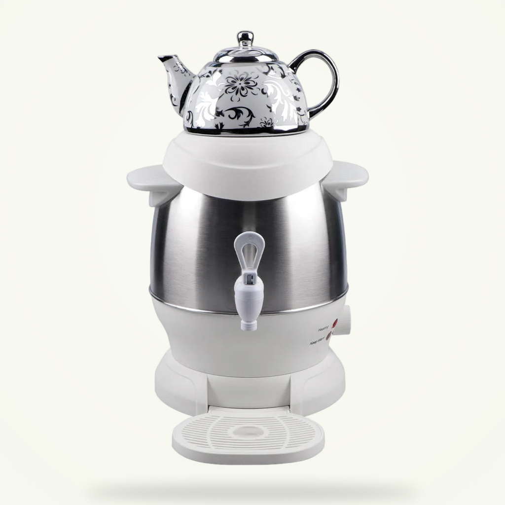 A 6L kettle and a 1L teapot, stacked