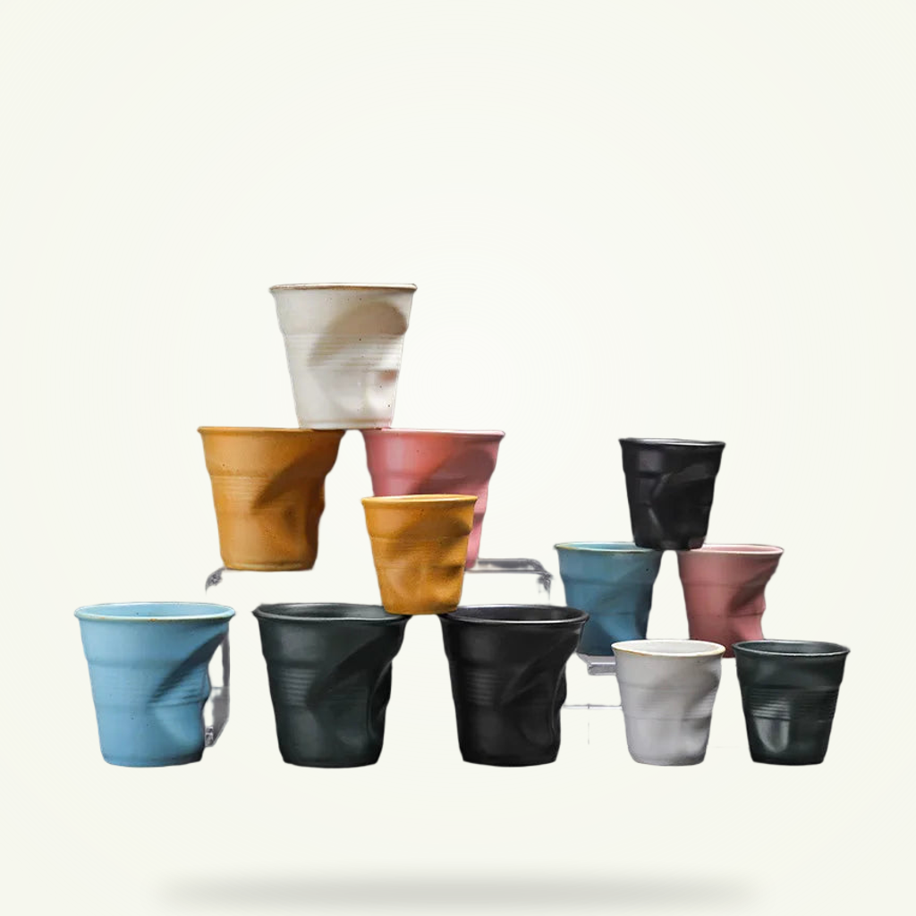 Raw ceramic, hand-crumpled design