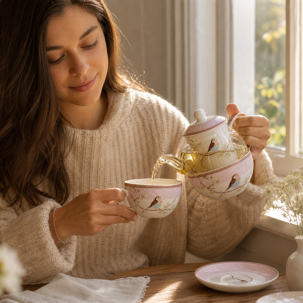 Le thé infuse, tu regardes, tu souffles